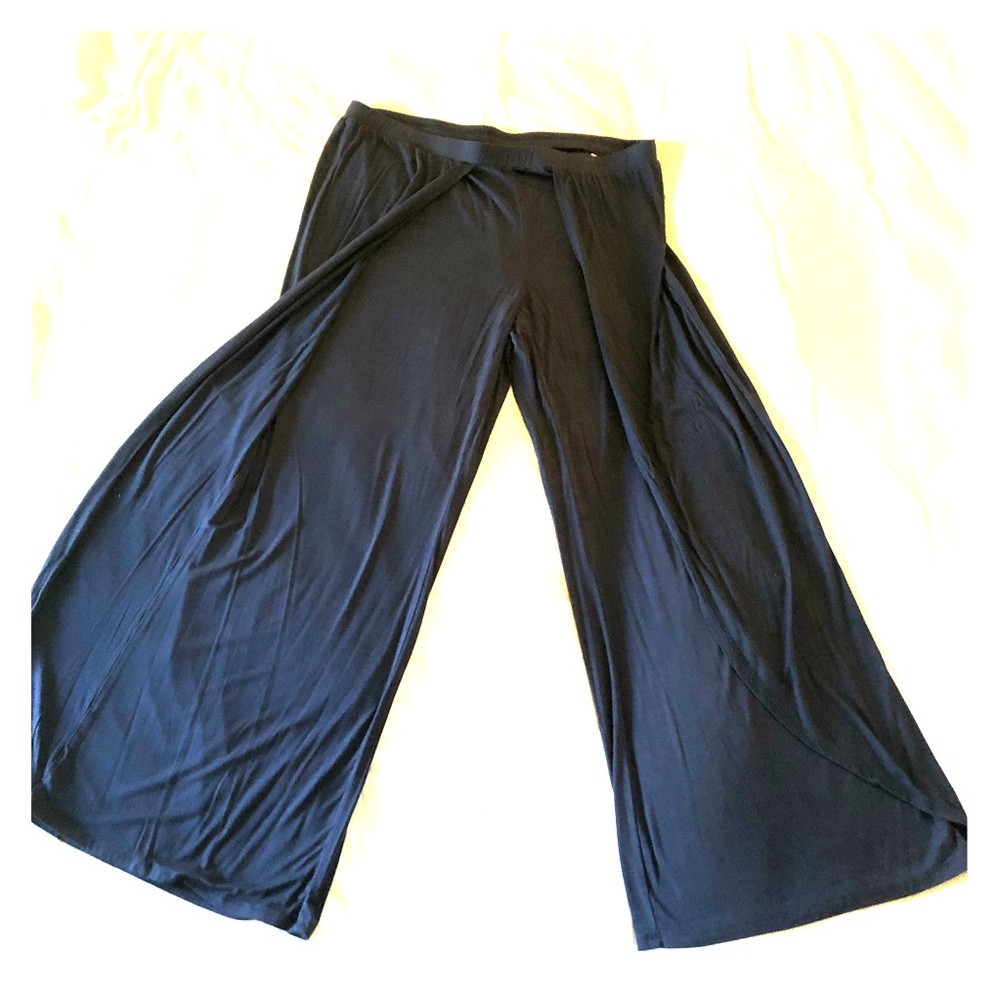 Halston Black Knit Wide Leg Palazzo Pants